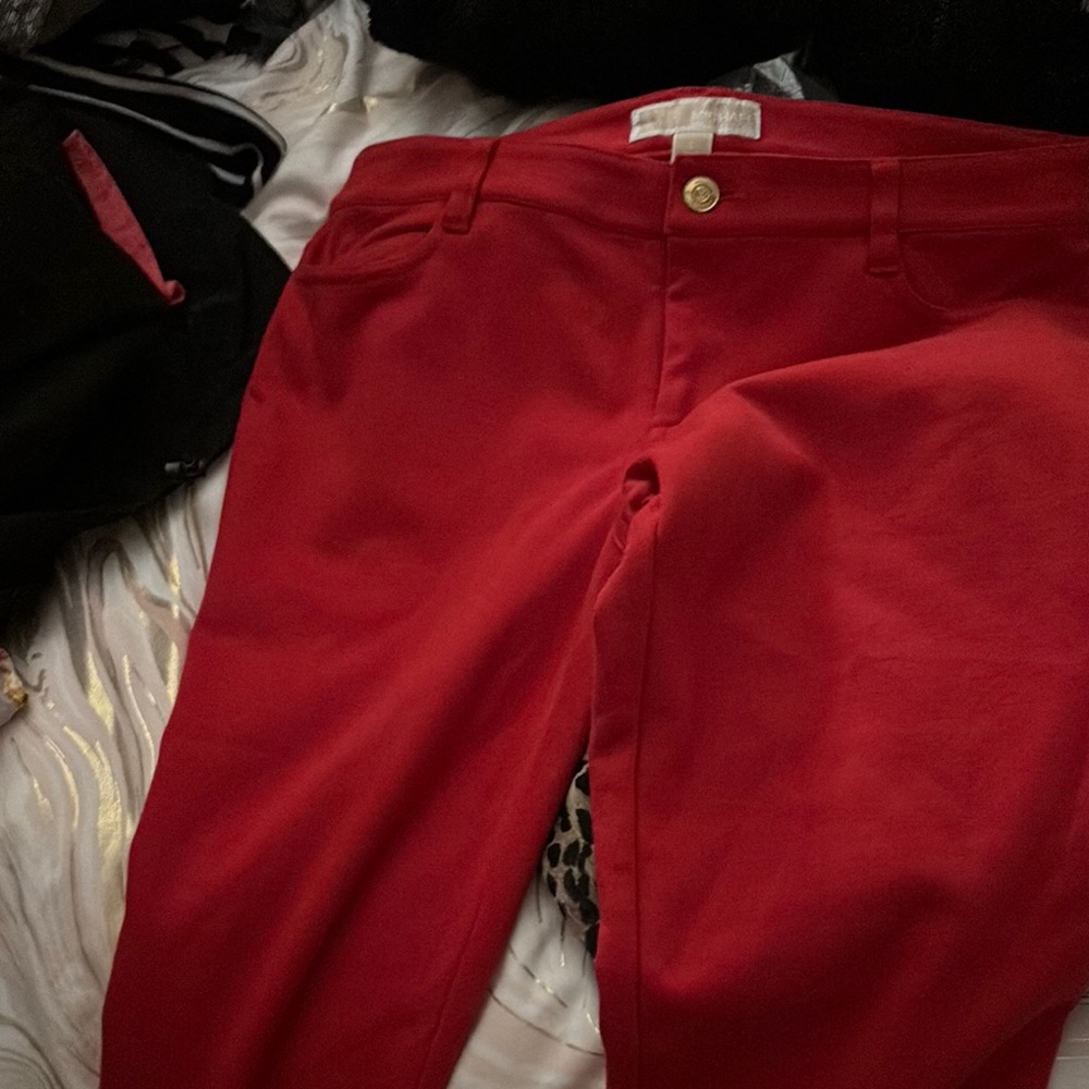 Michael Kors Red Trousers with Gold Button